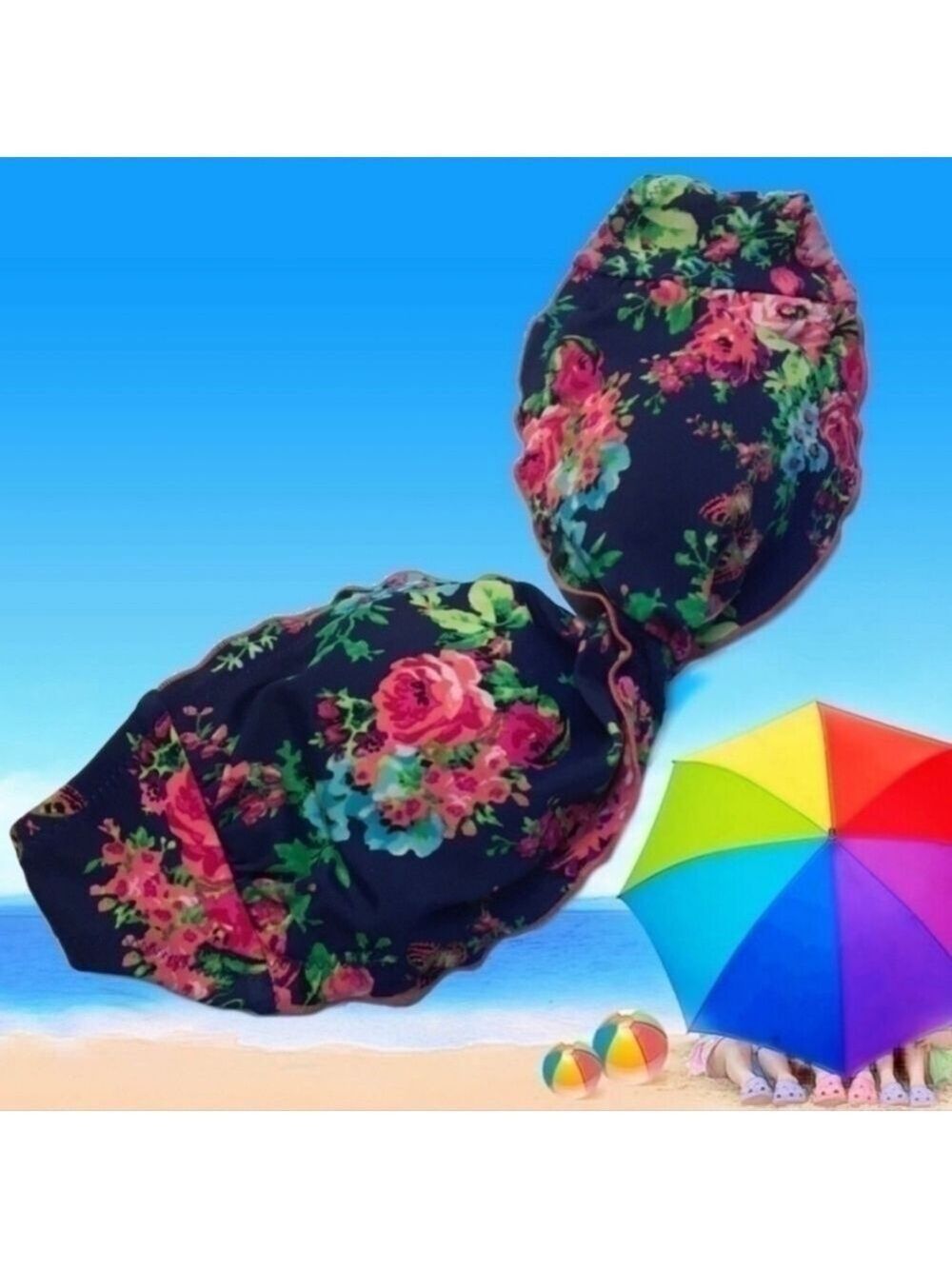 Floral Bandeau Bikini Top Vibrant Strapless Swim Top Add your own strap  Small